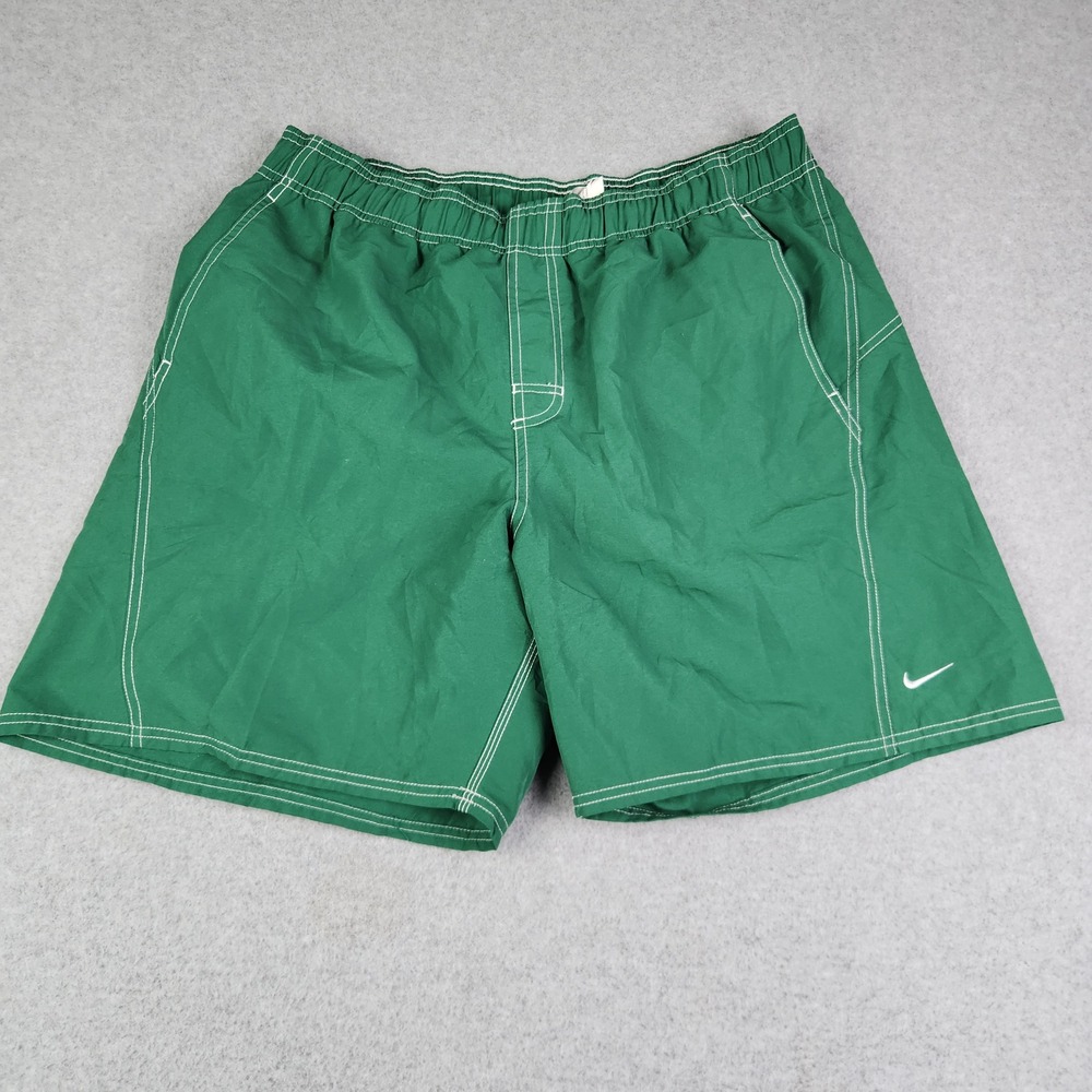 Nike Trunks Shorts Mens XL Green Mesh Lined Swimwear Swoosh Logo Elastic Waist